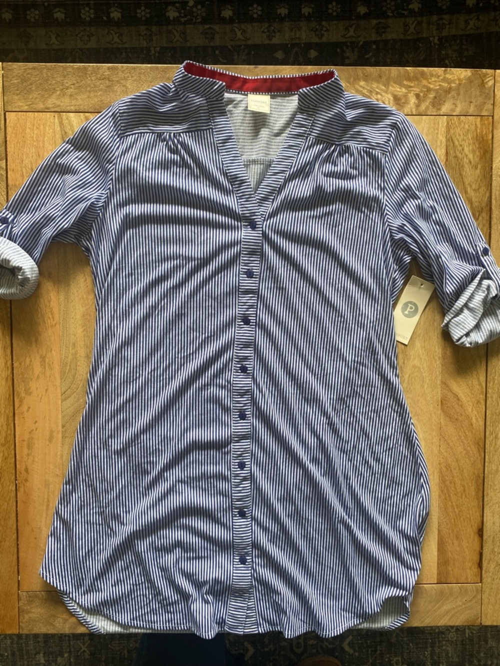 Passport Blue and White Striped Shirt Dress - Picture 3 of 4